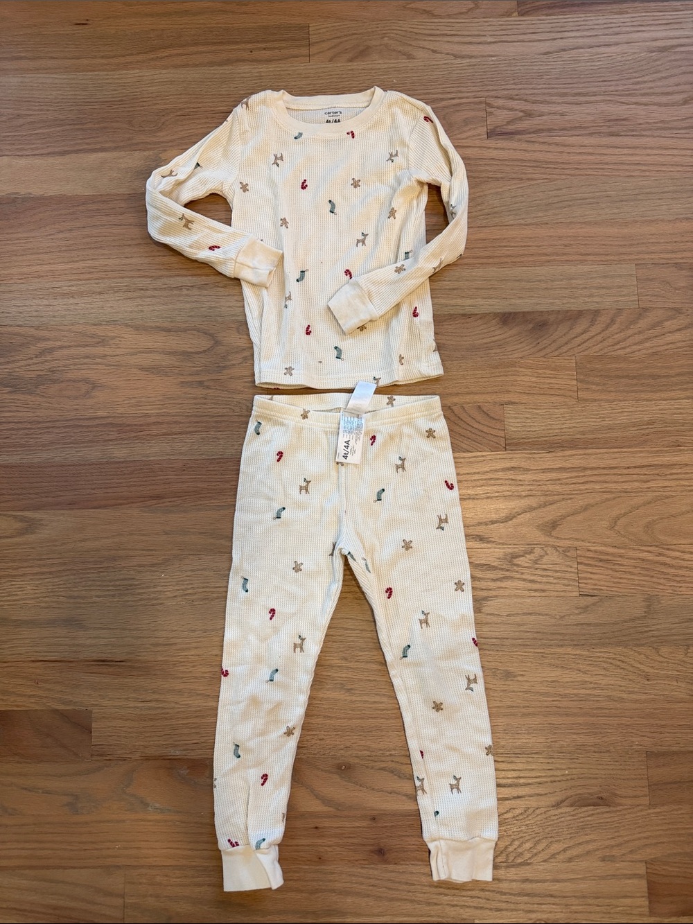 Carter's Cream Ribbed Holiday Pajama Set with Red and Green Accents